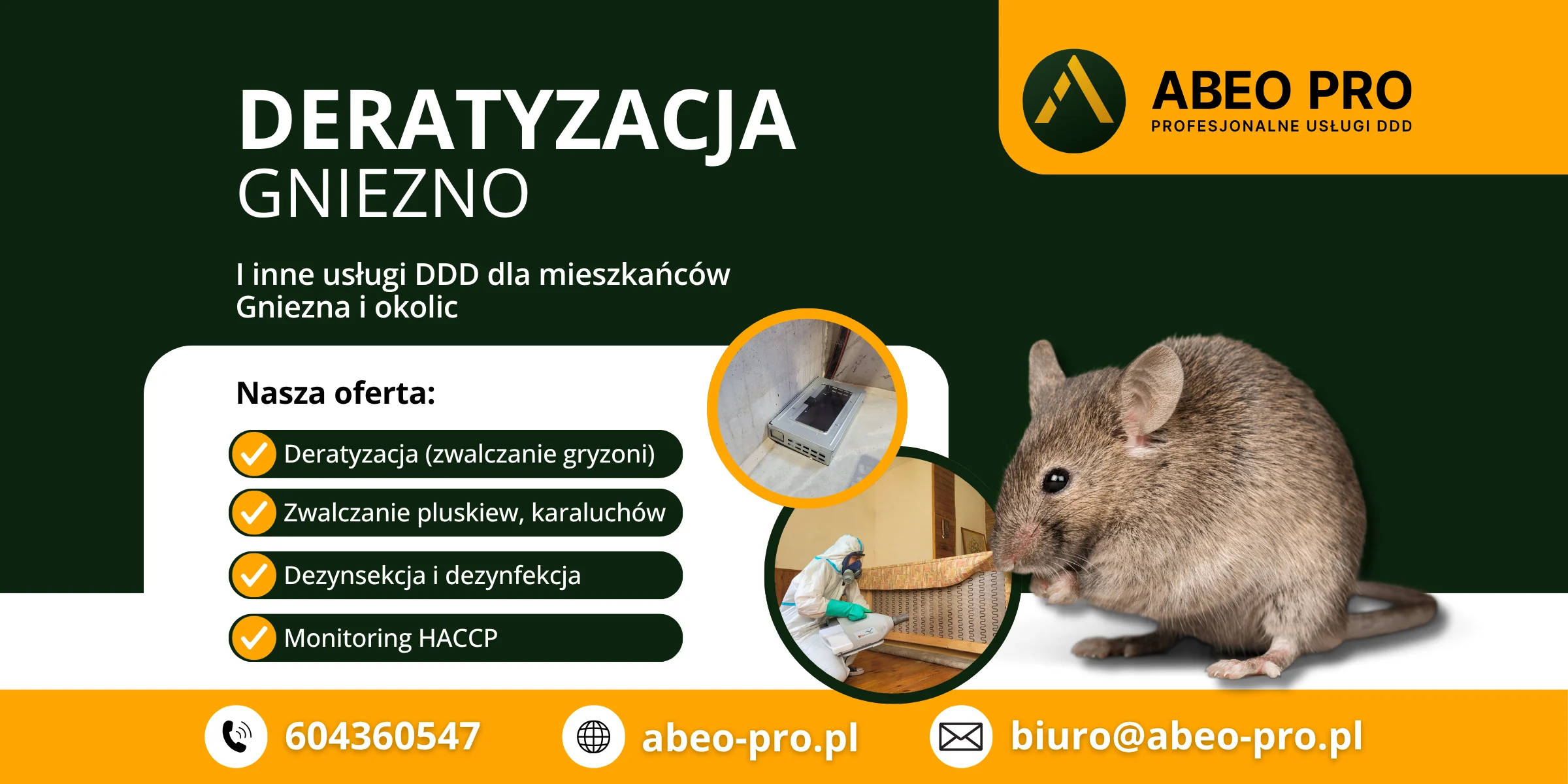 Obraz przedstawia ofertę firmy ABEO PRO w zakresie deratyzacji w Gnieźnie w województwie wielkopolskim