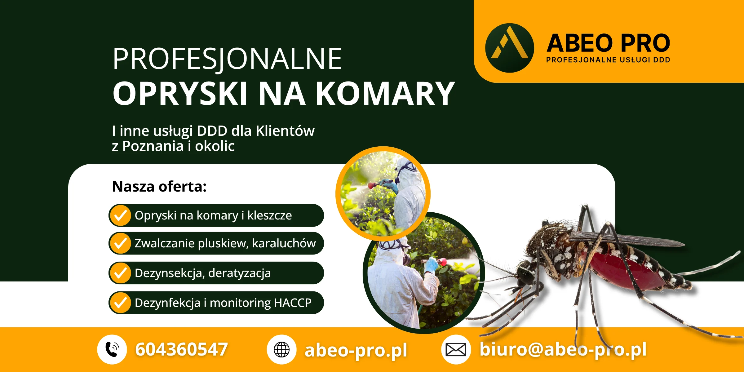 Obraz przedstawia ofertę ABEO PRO w zakresie oprysków na komary – odkomarzania w Poznaniu