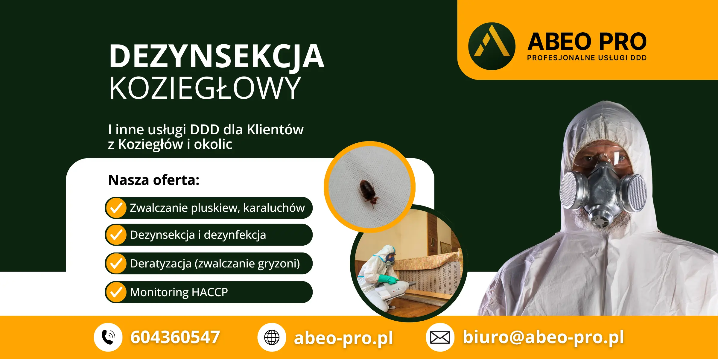 Obraz przedstawia ofertę ABEO PRO w zakresie dezynsekcji w miejscowości Koziegłowy w województwie wielkopolskim